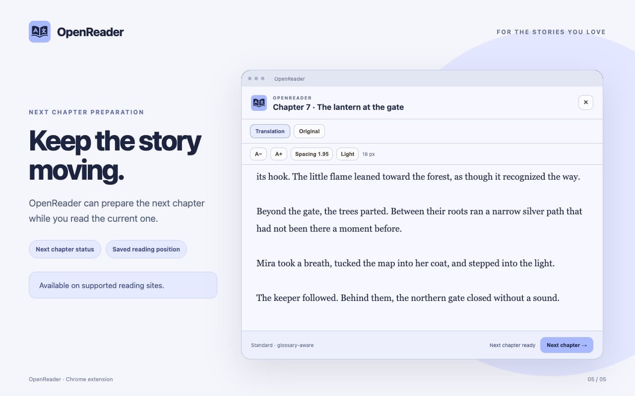 OpenReader preparing the next chapter while reading
